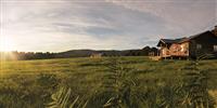 Sunset over glamping campsite