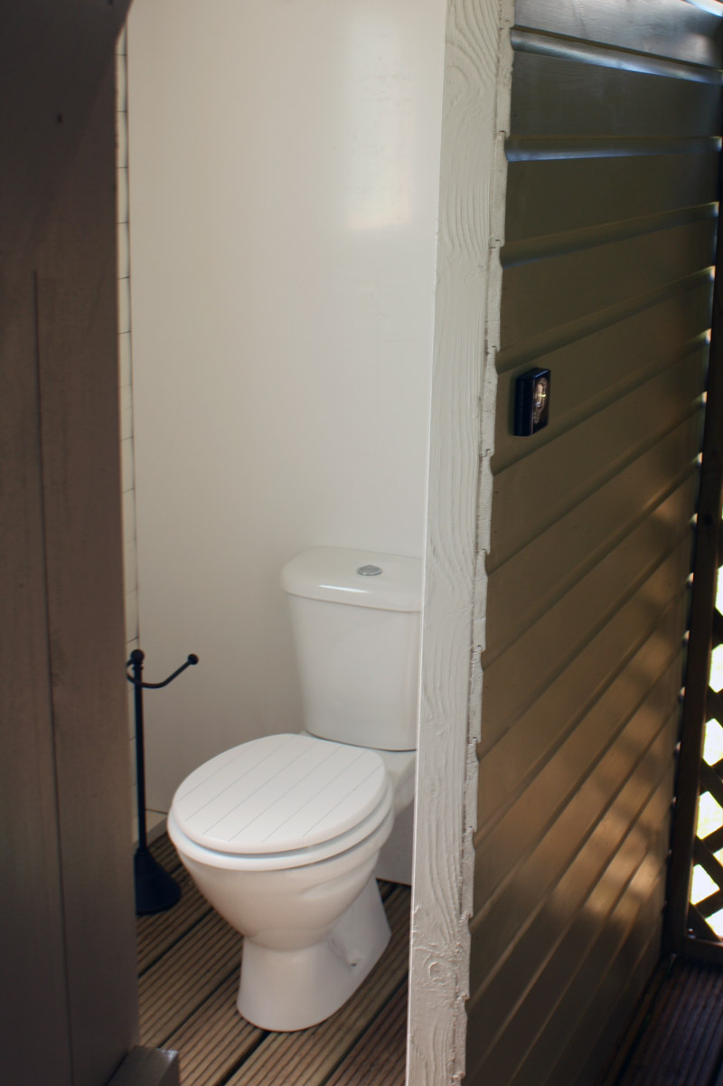 The flushing toilet inside the wash room