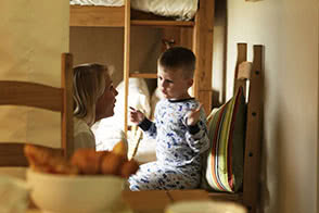 Each tent has one bunk bed room for children and teens