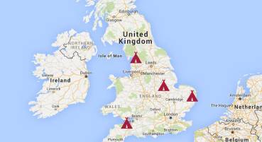 Map showing UK glamping locations