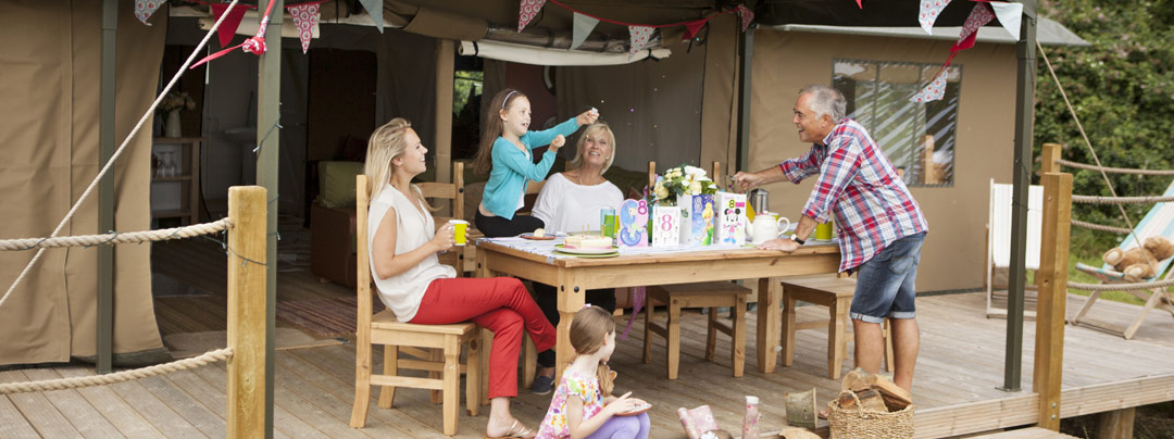 Family celebrates a birthday at our Sweffling glamping site